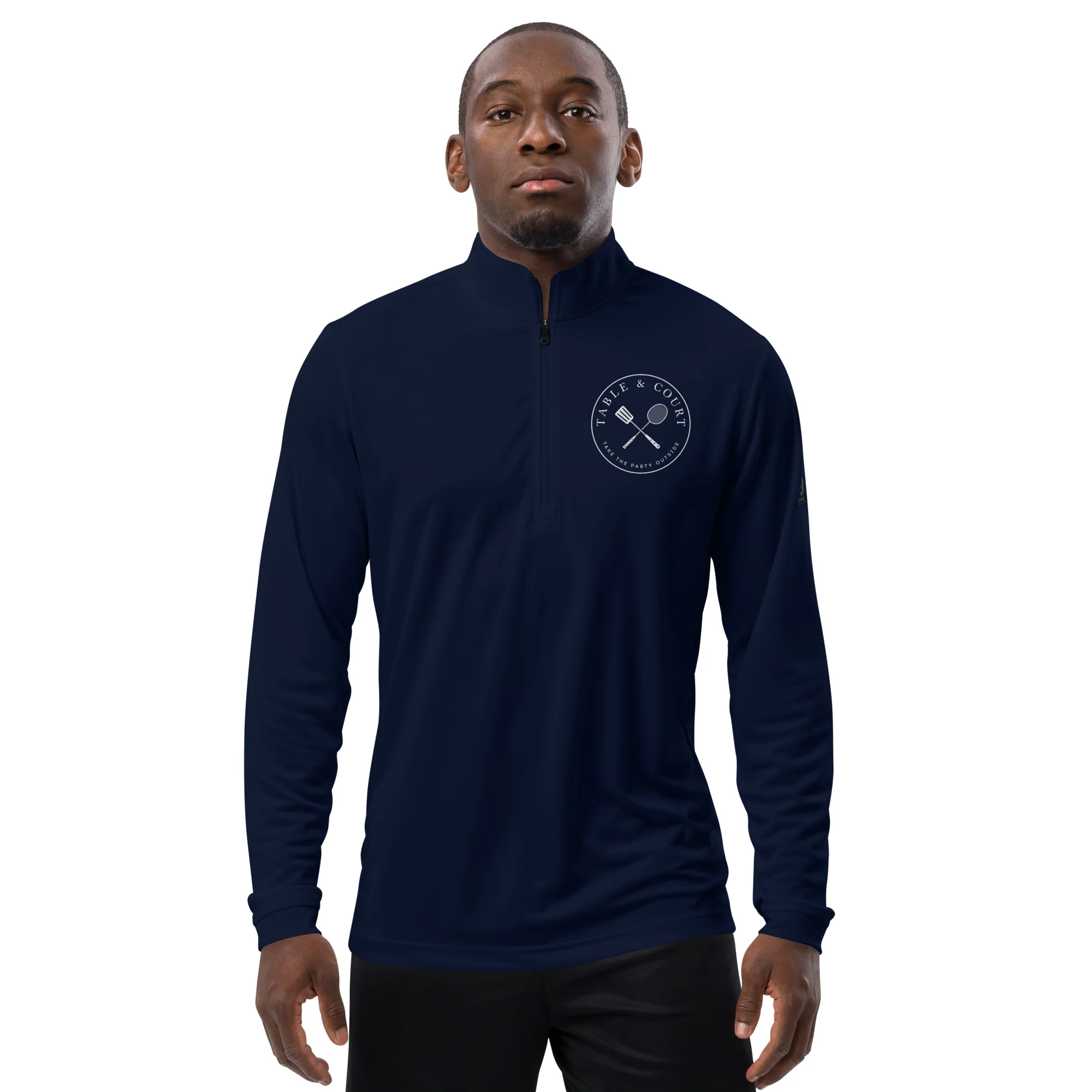 Mens Adidas Quarter Zip Pullover by Table and Court - White Logo - Navy