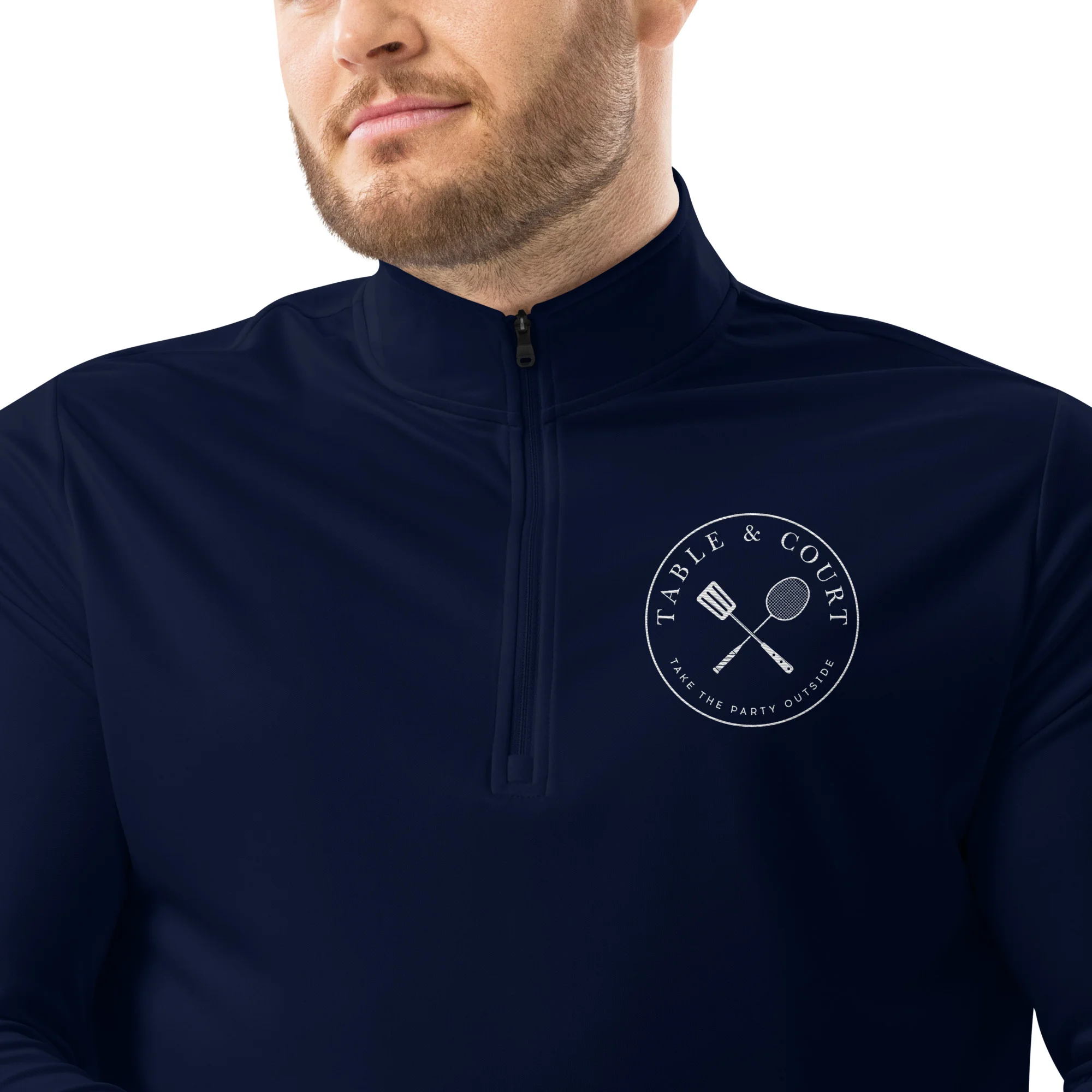 Mens Adidas Quarter Zip Pullover by Table and Court - White Logo - Navy