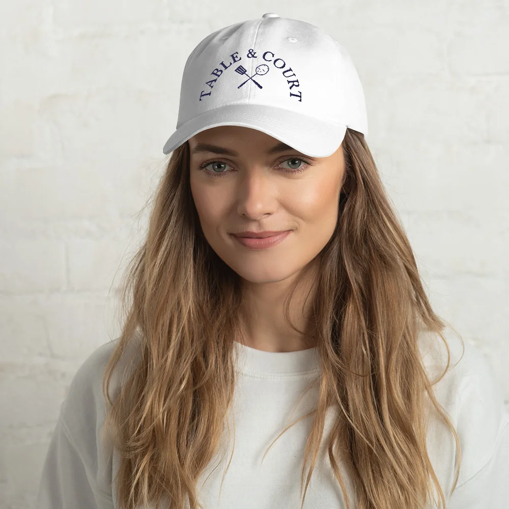 Chic Navy-Logo Hat by Table & Court in White - Perfect Outdoor Style!