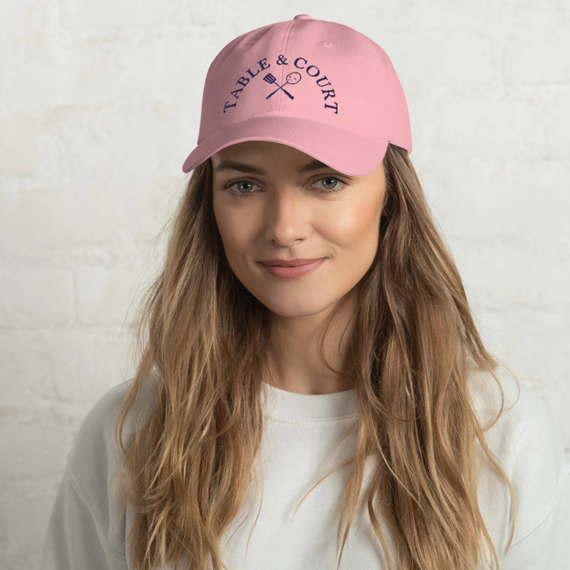 Chic Navy-Logo Hat by Table & Court in Pink - Perfect Outdoor Style!