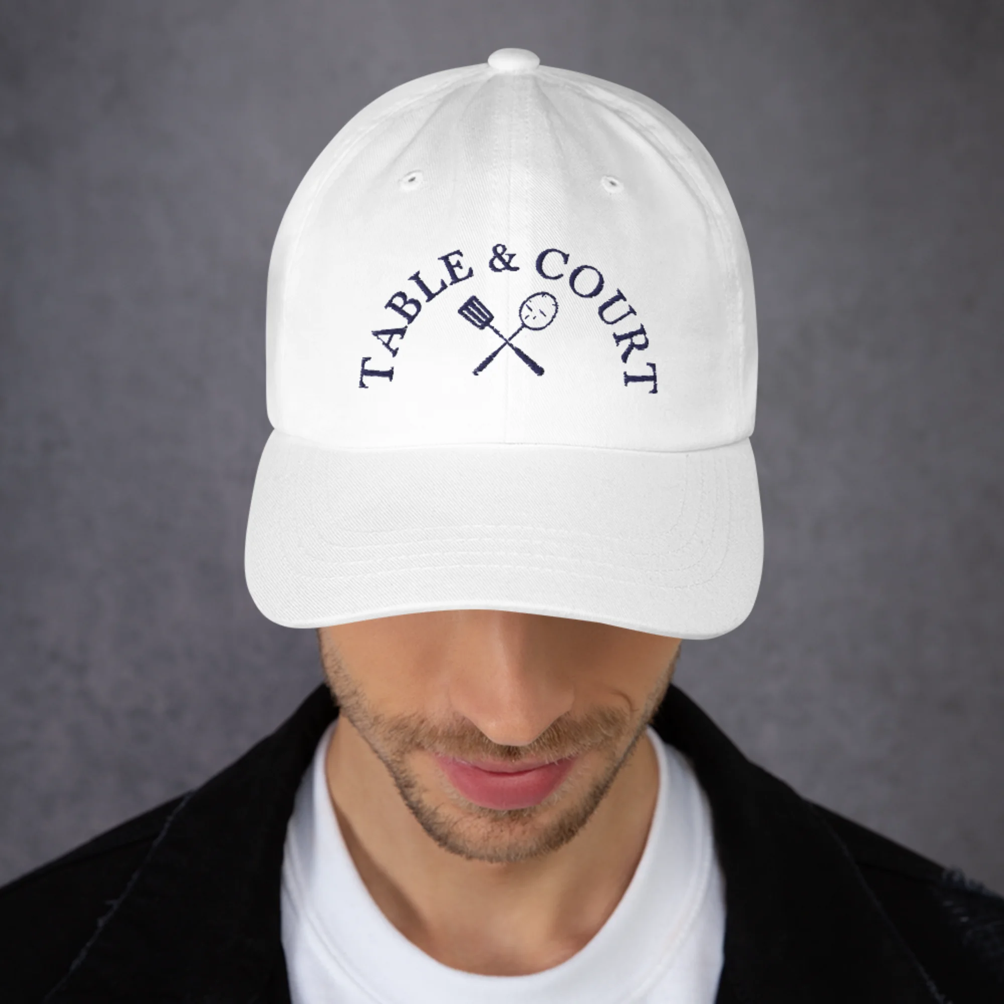 Navy Logo Hat by Table and Court - White
